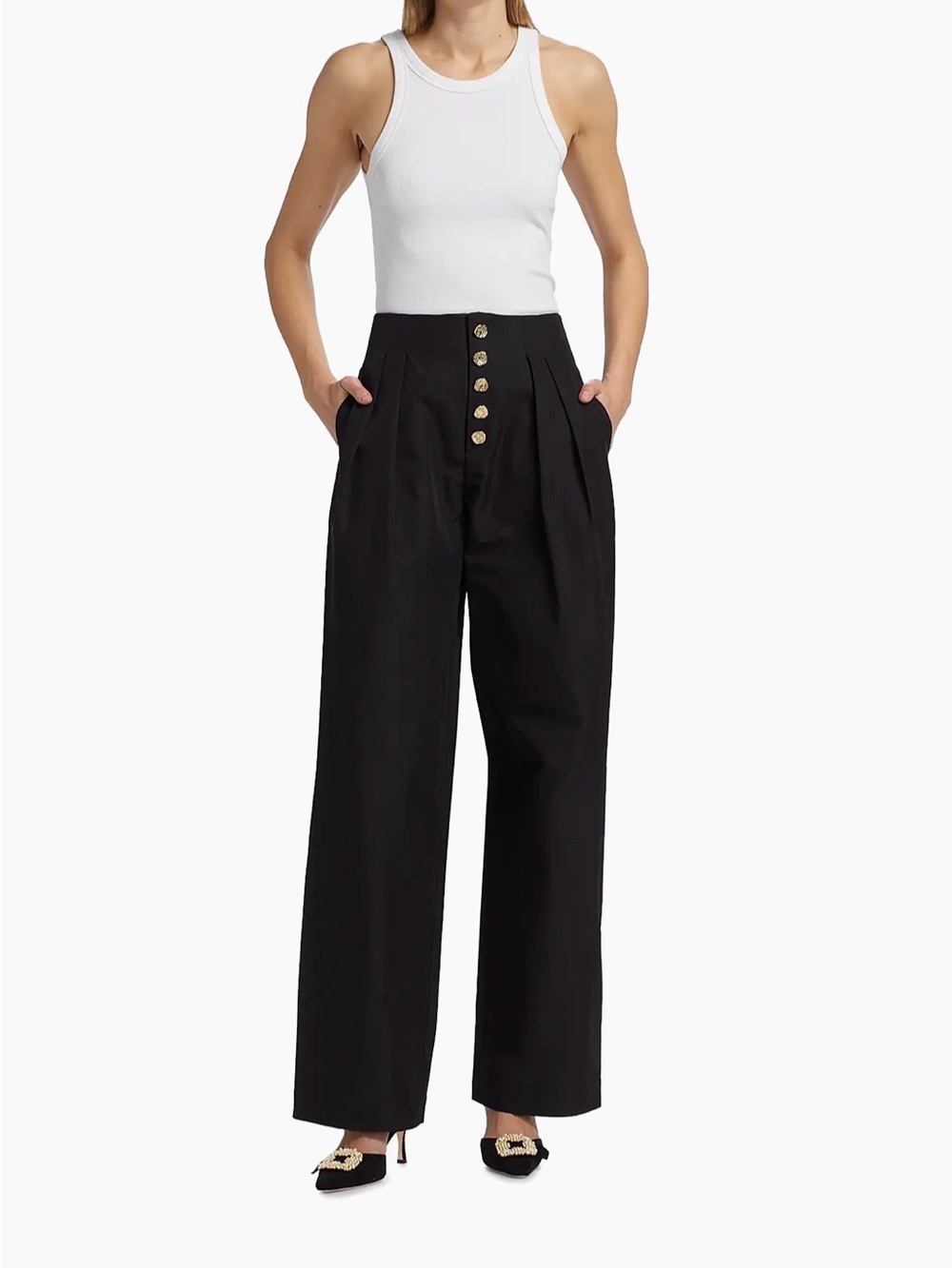NWT NONchalant Black High-Waist Wide-Leg Pants with Gold Buttons. Size XS